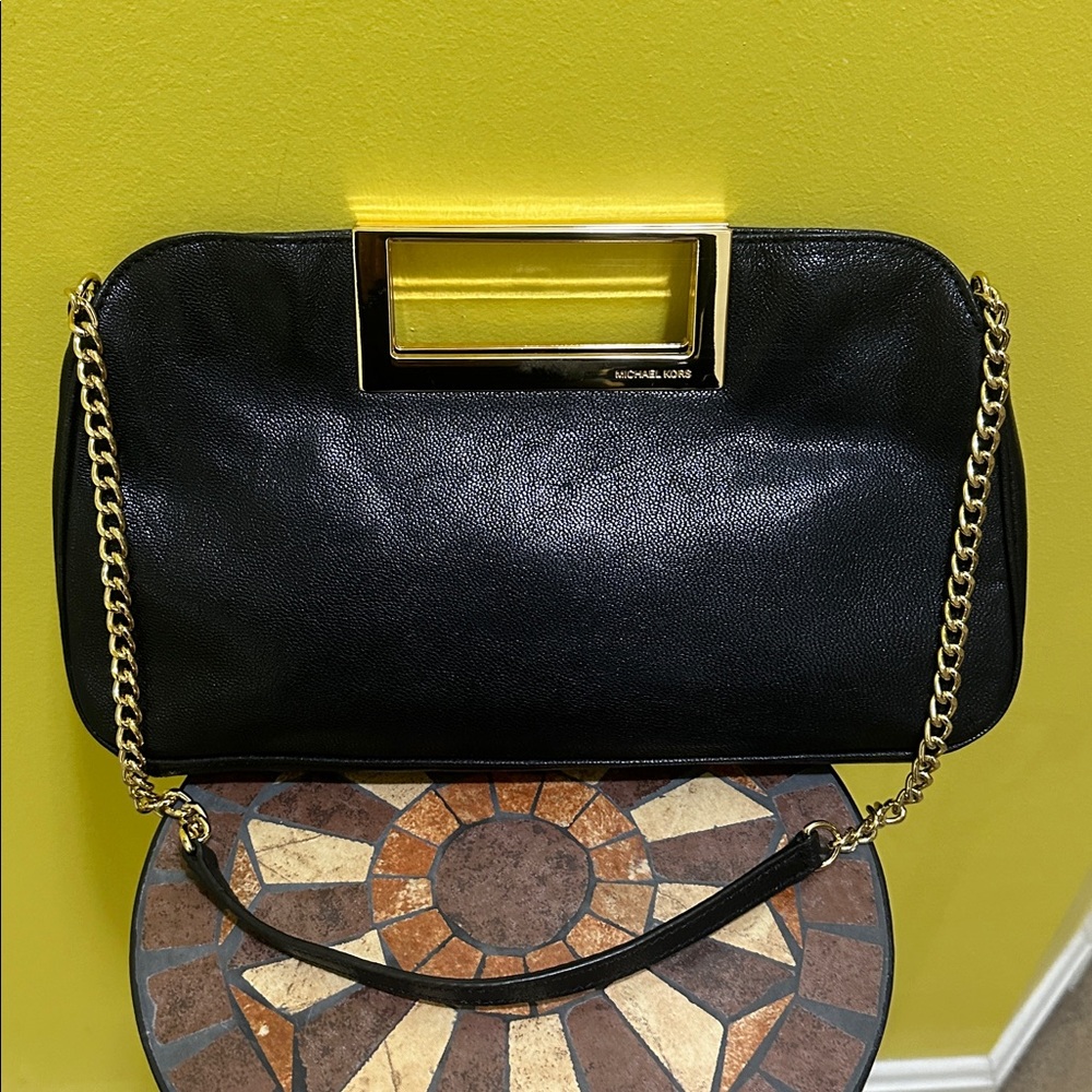 Michael Kors Black Leather Bag with Gold Chain